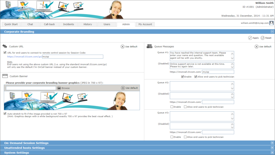 IronCAP OnCall customization settings screen