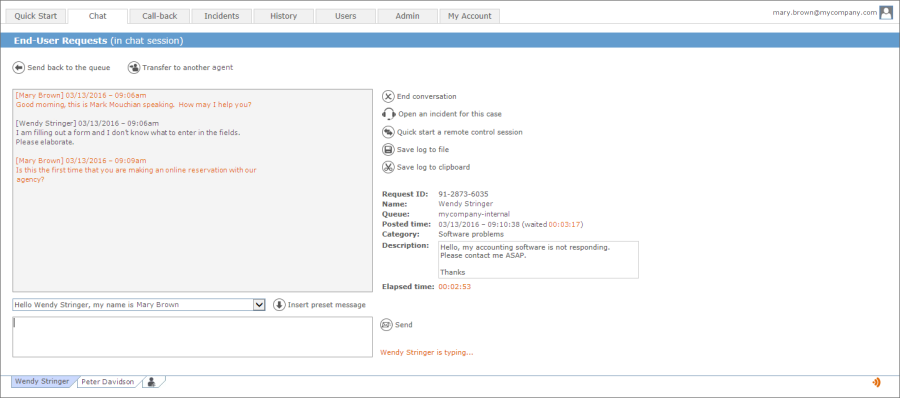 IronCAP OnCall agent multi-session chat screen