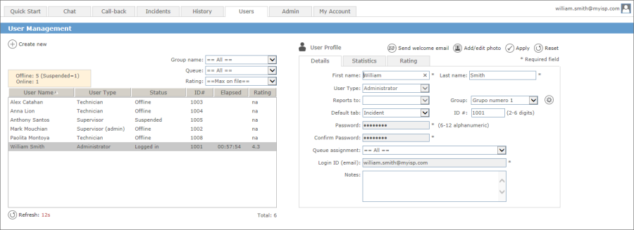 IronCAP OnCall user hierarchy management screen
